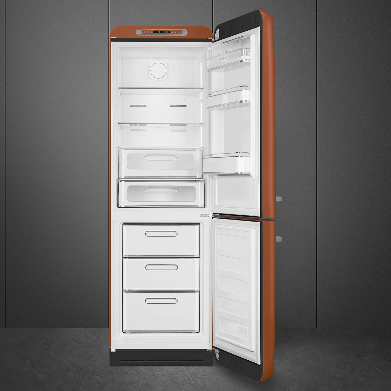 Smeg FAB32RACM6 Retro-Kühl-/Gefrierkombination in Amber Clay – Galerieansicht 2