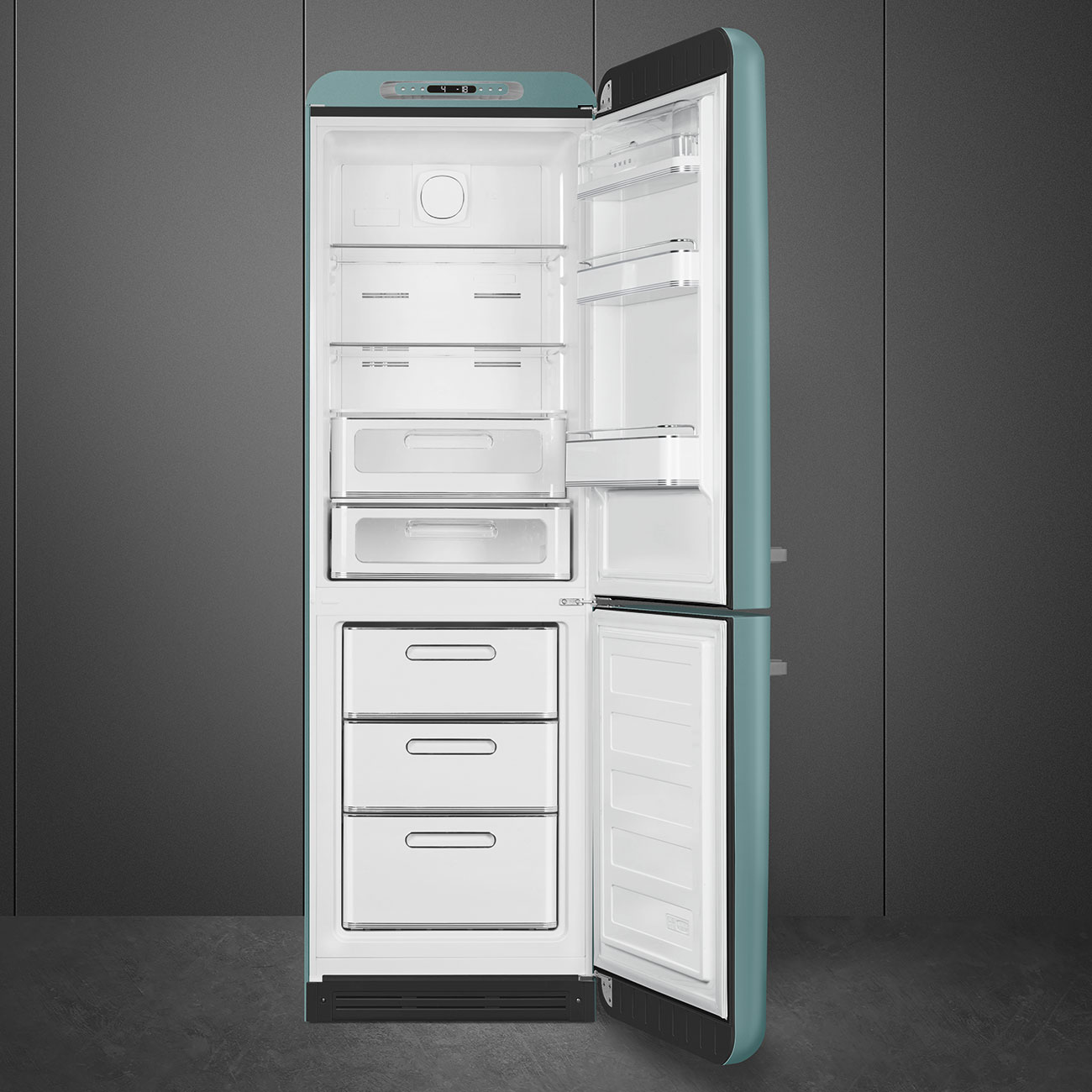 Smeg FAB32REGM6 Retro-Kühl-/Gefrierkombination in Emerald Green-Matt – Galerieansicht 2