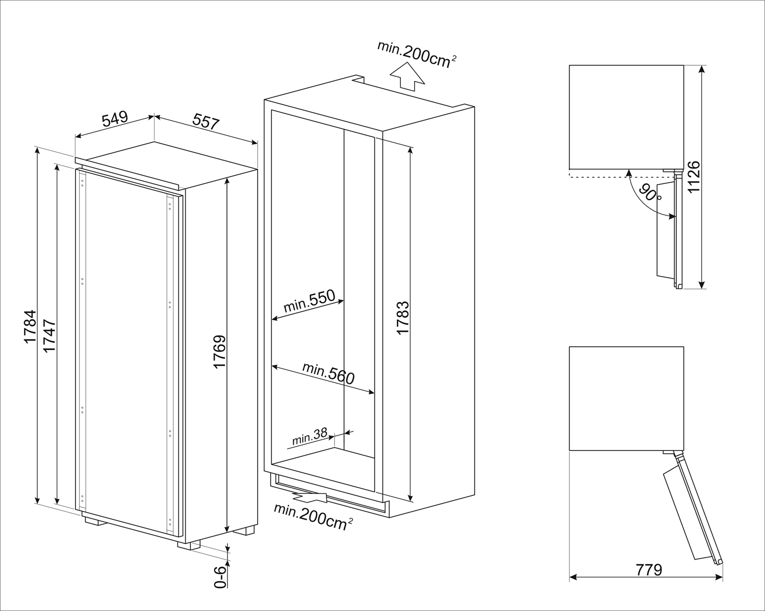 Smeg S9L174D1D Einbau-Kühlschrank – Einbauskizze