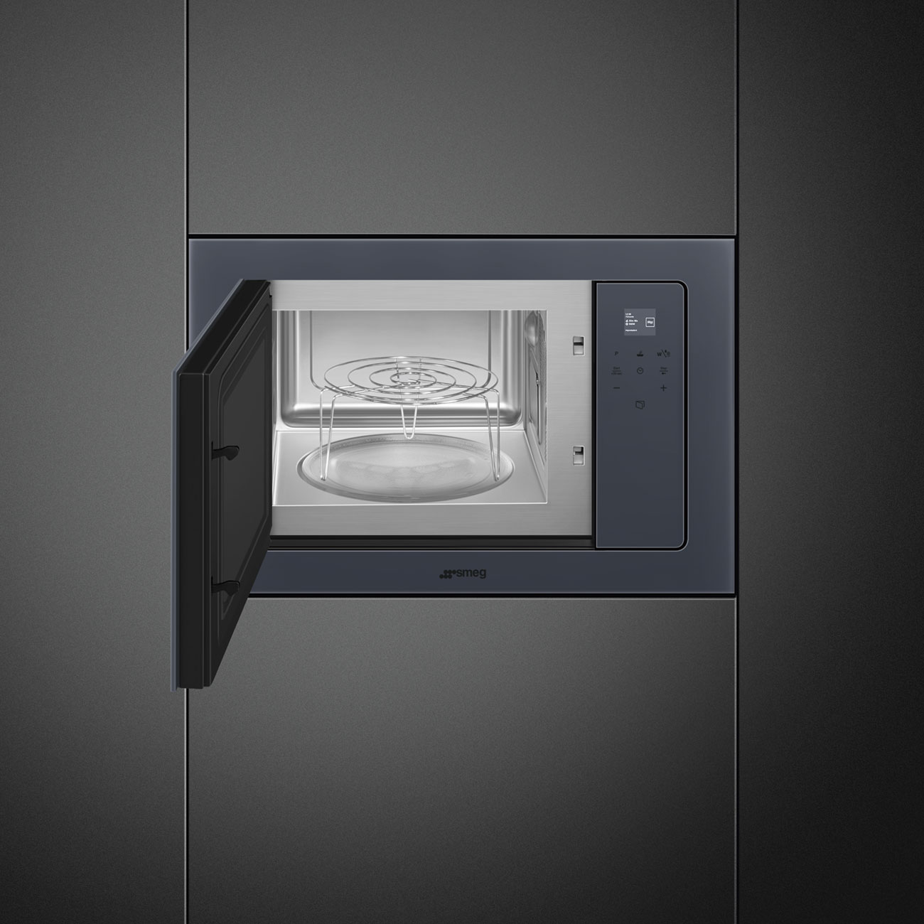 Smeg FMI120G Linea Einbau-Mikrowelle mit Grill in Neptune Grey – Ansicht 3
