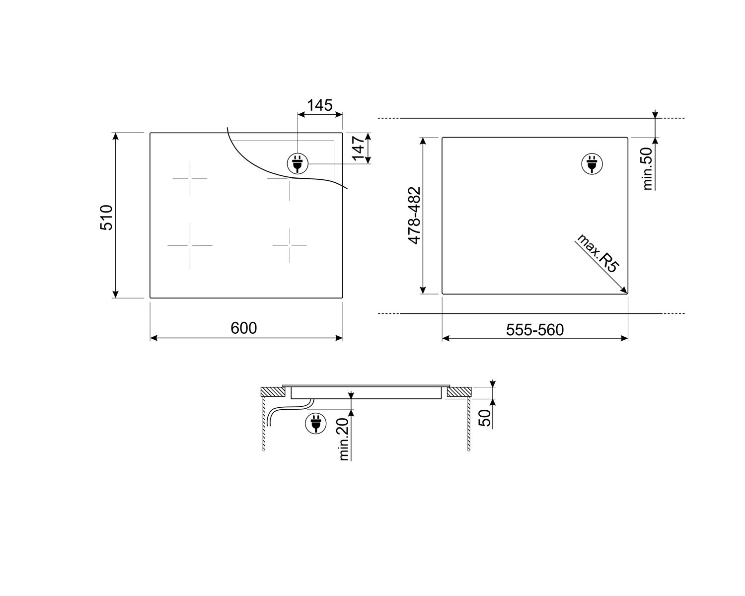 Smeg SI2B22641D Einbauskizze technische Zeichnung