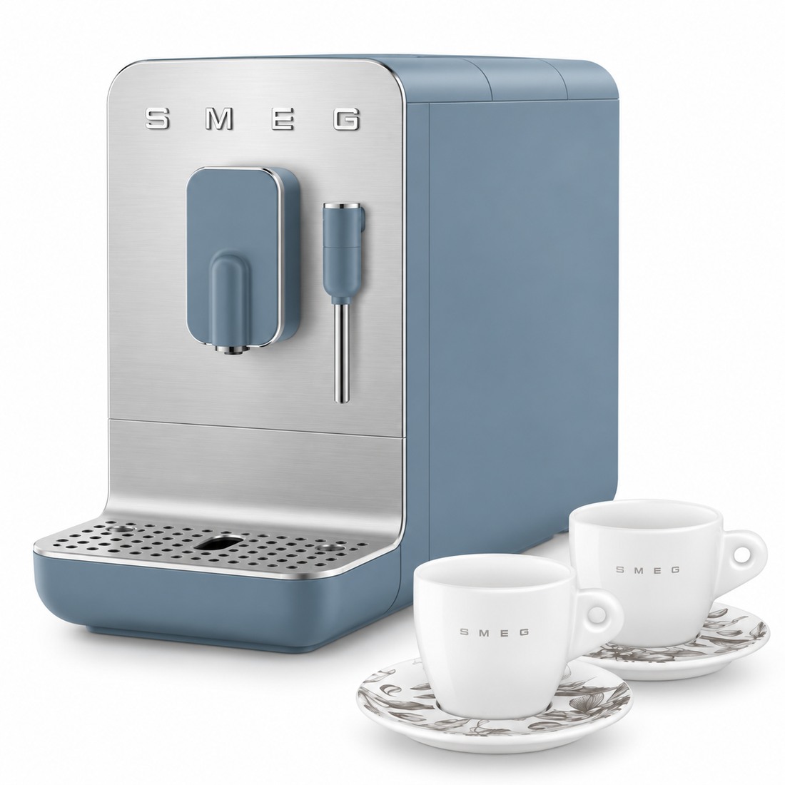 SMEG BCC12 Black Friday Set Schwarz mit zwei Cappuccinotassen CCSC01