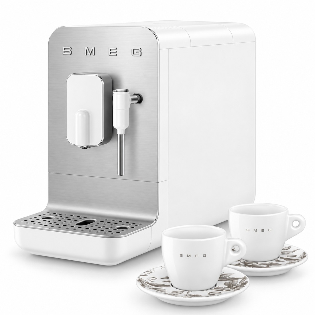SMEG BCC12 Black Friday Set Weiß mit zwei Cappuccinotassen CCSC01